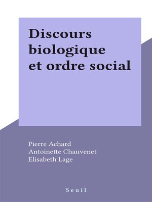 cover image of Discours biologique et ordre social